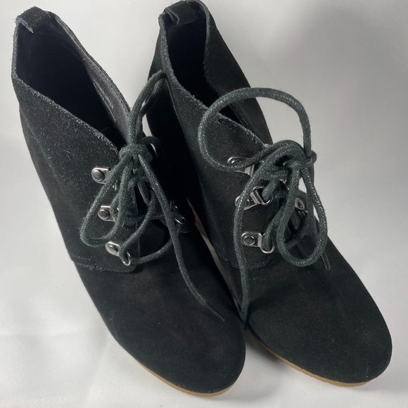 Express Women’s Platform Wedge High Heel Bootie Boots Black Gum sole Size 6 - Picture 2 of 10